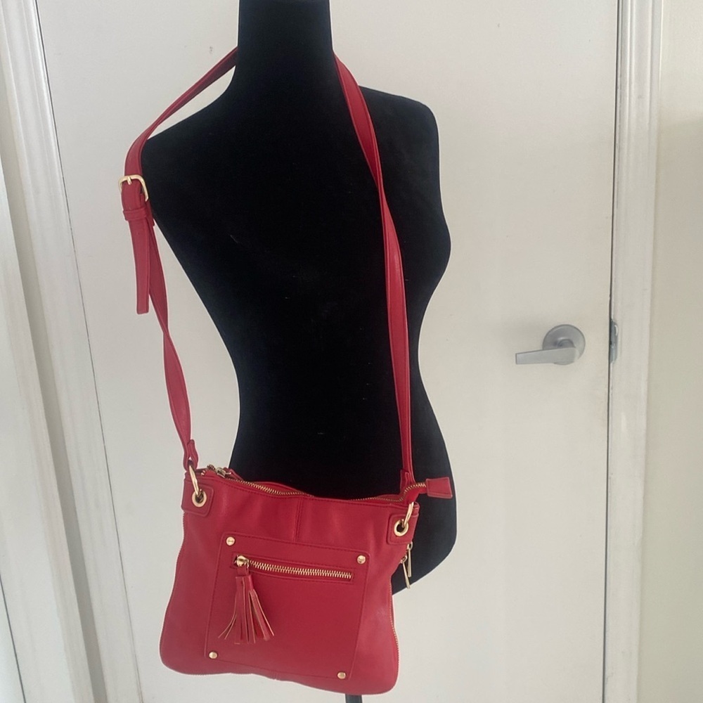 Crossbody Faux Leather Red Small Bag with adjustable strap gold hardware